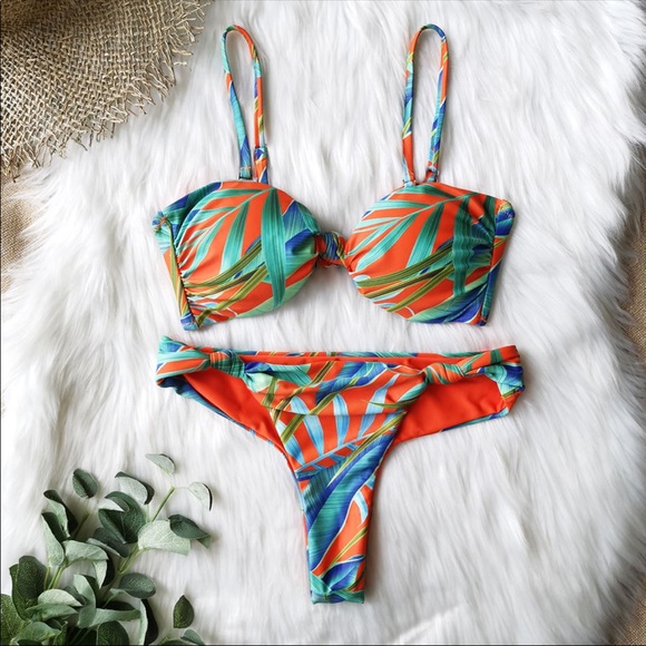 Tropical Cheeky Thong Bikini Padded Small - Picture 2 of 3